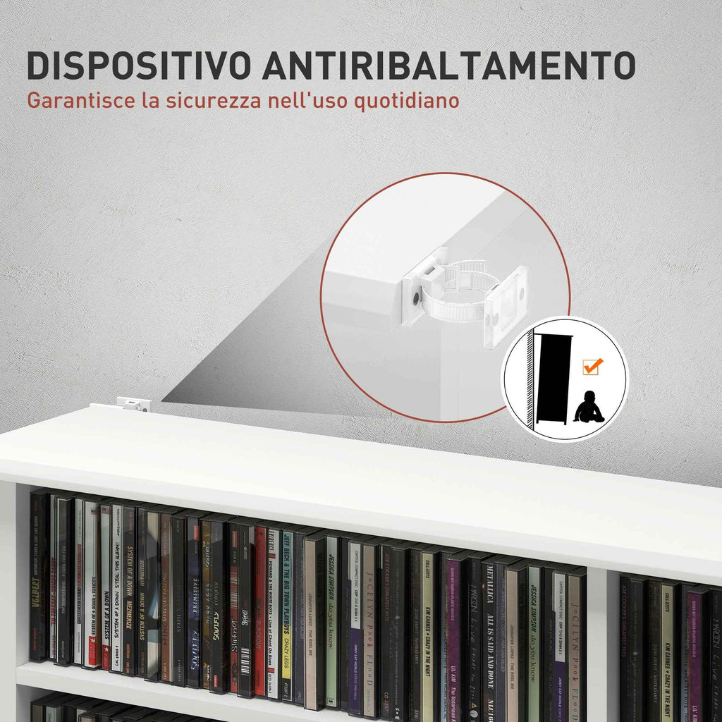HOMCOM 16-Tier Modern Design Wooden CD Bookcase, 106.5x24x126.3 cm, White