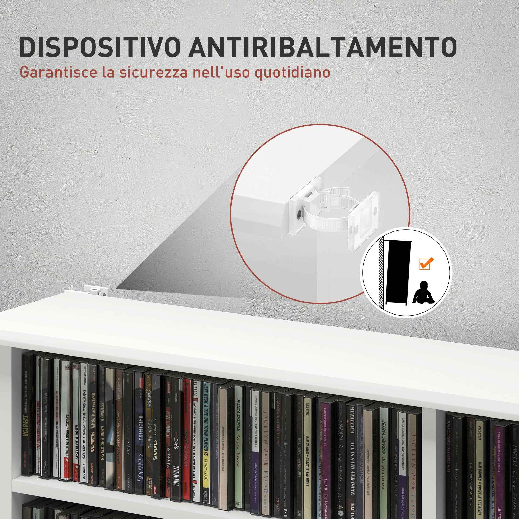 HOMCOM 16-Tier Modern Design Wooden CD Bookcase, 106.5x24x126.3 cm, White