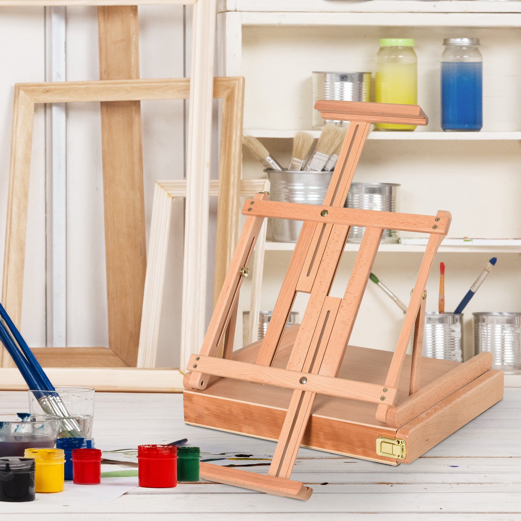 Beech Wood Easel with Lower Drawer, Adjustable Height and Angle, 42x36x12.5 cm