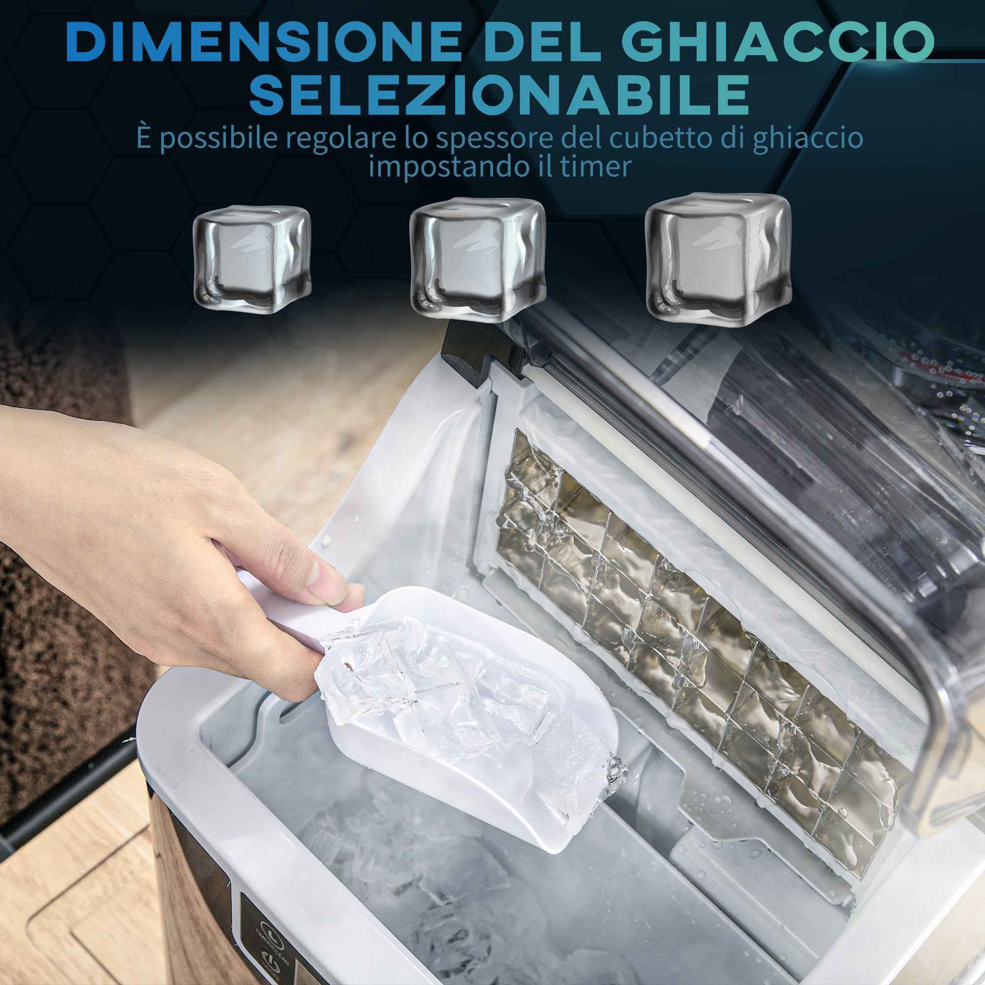 Ice Maker, 20kg in 24 Hours, 24 Cubes in 14-18 Minutes, Self-Cleaning System, Black