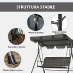 3 Seater Garden Swing with Adjustable Canopy in PE Rattan, 167x112x153cm, Dark Grey