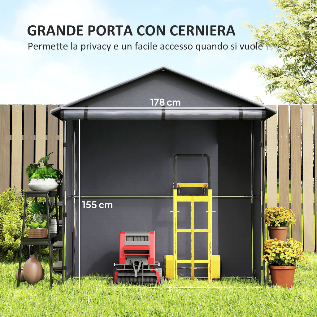 Garden Shed 1.1x2m with Roll-Up Door, Garage Tent for Bikes and Motorcycles, Dark Grey