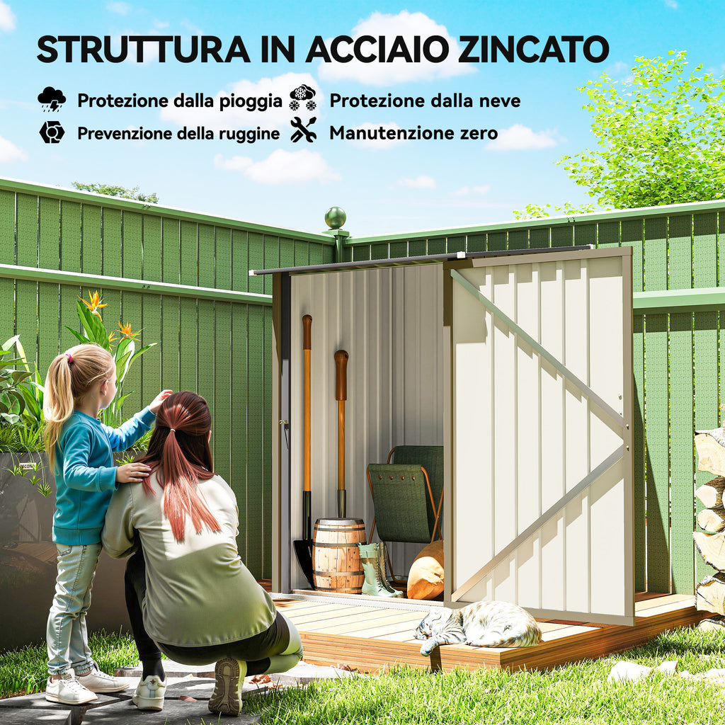 Outsunny Galvanized Steel Garden Shed with Door, 100x104x160 cm, Brown and Dark Grey