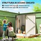 Outsunny Galvanized Steel Garden Shed with Door, 100x104x160 cm, Brown and Dark Grey