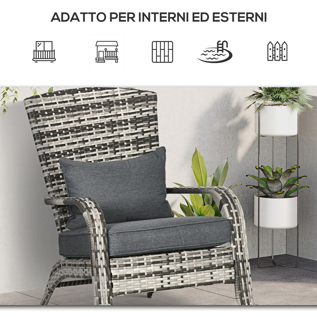 Adironrack Garden Chair with Armrests, Rattan and Steel, 64x80x90 cm, Grey