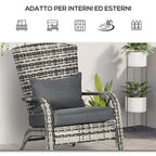 Adironrack Garden Chair with Armrests, Rattan and Steel, 64x80x90 cm, Grey