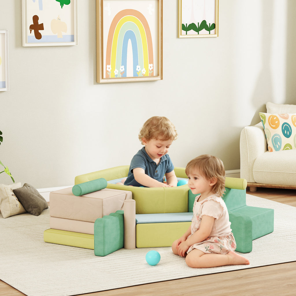 15-Piece Set of Soft Modular Building Blocks for Children with 200 Balls for Indoor Use, Multicolored