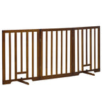 3 Panel Folding Dog Gate with Non-Slip Feet for Hallways, Stairs and Rooms, Pine Wood, 181x35x76 cm, Dark Brown - Borge' Group Limited