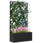 Raised Planter with Decorative Trellis for Climbing Plants from the Ground and Wall, 61x23x113 cm, Black