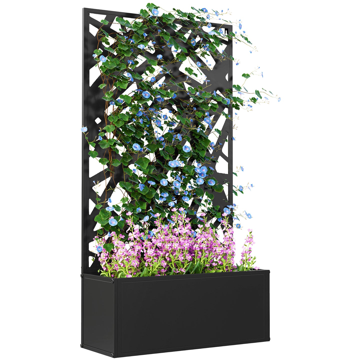 Raised Planter with Decorative Trellis for Climbing Plants from the Ground and Wall, 61x23x113 cm, Black