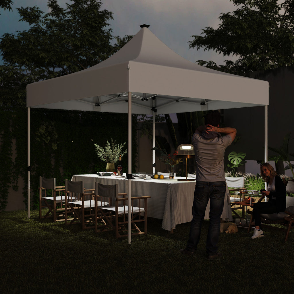 Pop Up Garden Gazebo 3x3 m with Adjustable Height with Solar LED Lights, in Oxford Fabric and Metal, White