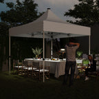 Pop Up Garden Gazebo 3x3 m with Adjustable Height with Solar LED Lights, in Oxford Fabric and Metal, White