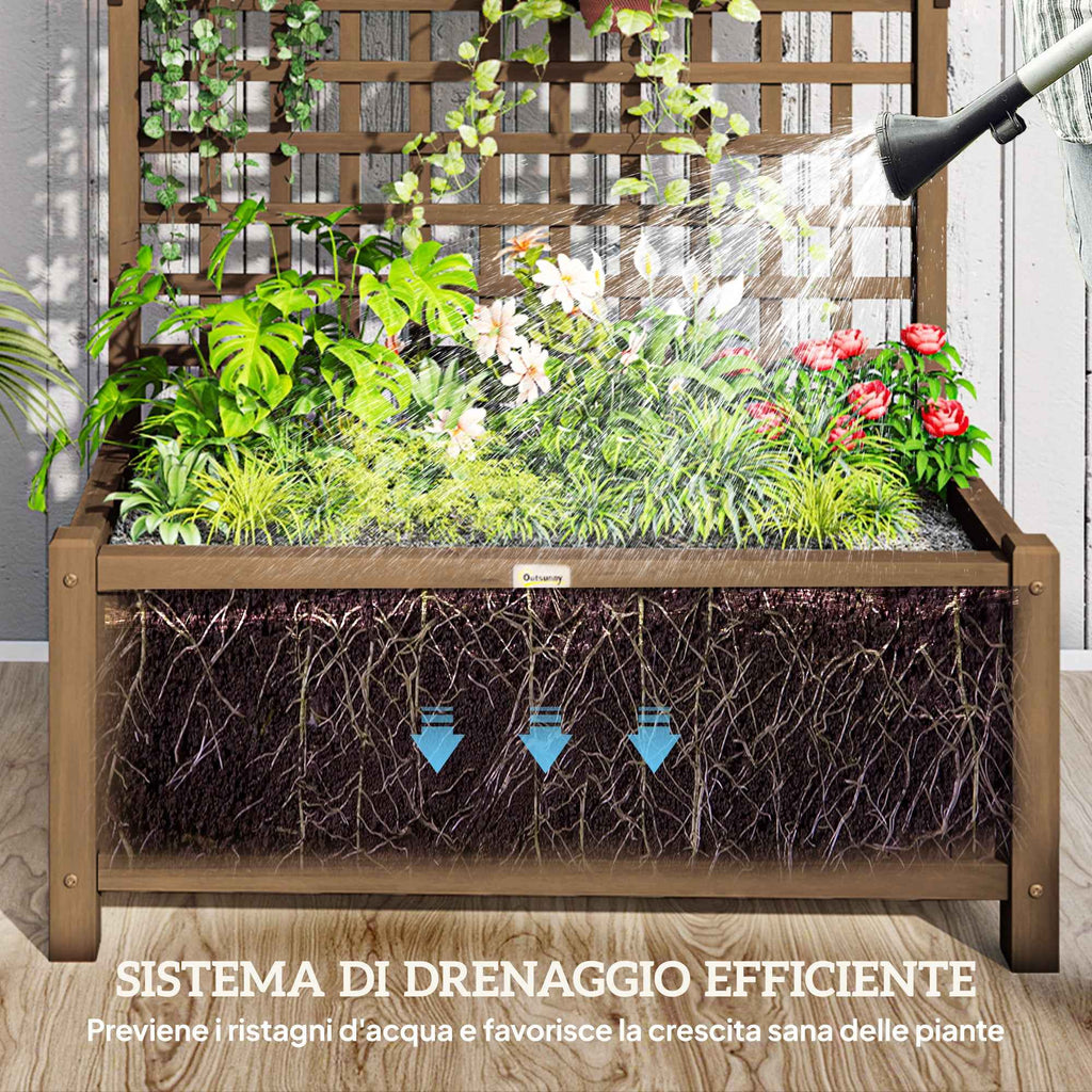 Outsunny Garden Planter with Trellis for Climbing Plants in Fir Wood, 90x45x183 cm, Brown