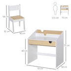 Children's Desk and Chair Set with Drawer and Shelf, Rounded Edges, Ages 6-10, White and Wood