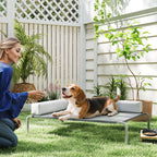 20cm Raised Dog Bed with L-Shaped Cushion, Polyester and Steel, 110x75x30cm, Grey and Silver