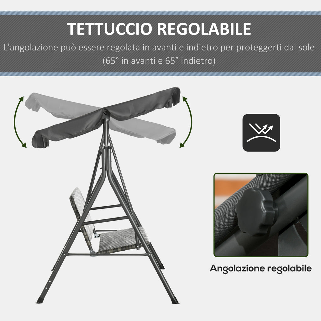 3 Seater Garden Swing with Adjustable Canopy in PE Rattan, 167x112x153cm, Dark Grey