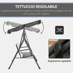3 Seater Garden Swing with Adjustable Canopy in PE Rattan, 167x112x153cm, Dark Grey