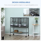 PawHut Double Metal Bird Cage with Removable Trays, Stand with 4 Wheels and Shelf, 95x45.5x102cm, Gray - Borgè