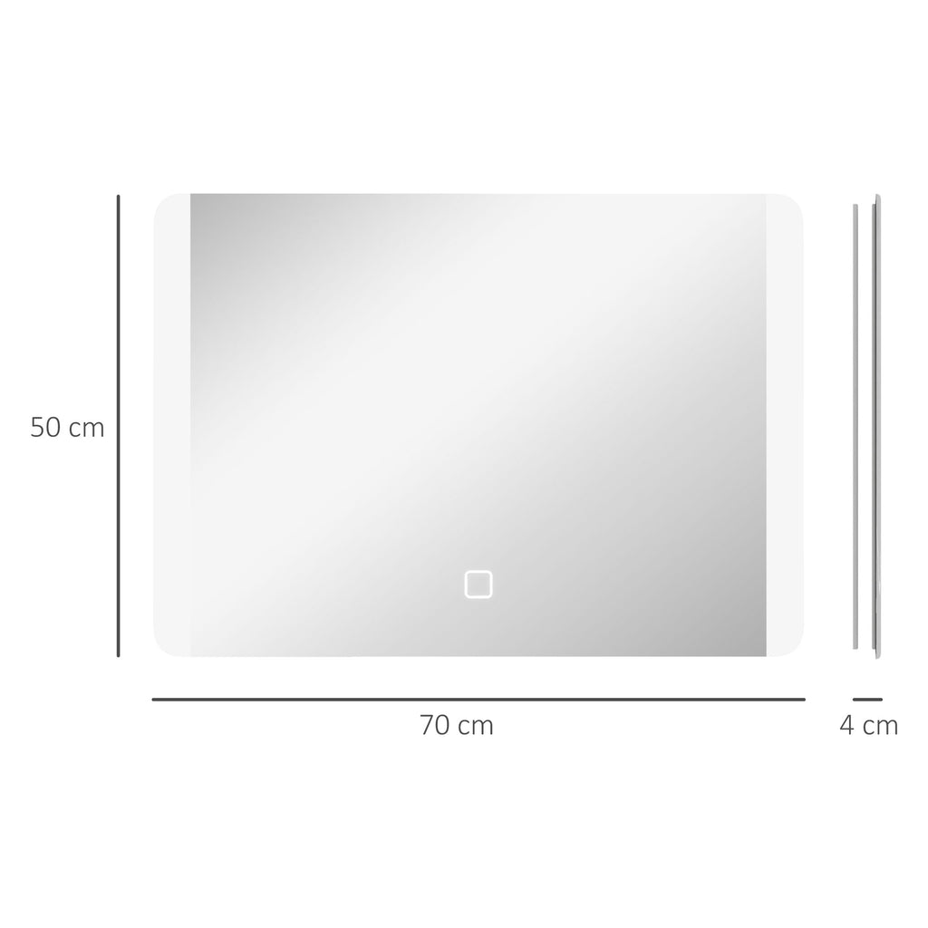 Bathroom Mirror with 3 Temperature LED Light, Touch Switch and Anti-fog, 70x50cm