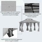 Outsunny Gazebo 4x3 m with 6 Curtains and 2-Tier Roof, in Steel and Polyester, Dark Grey