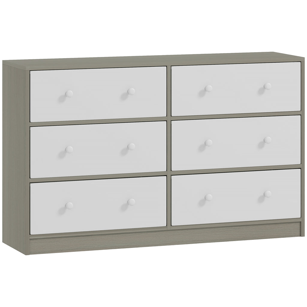 6-Drawer Folding Chest with Double Handles, Made of Wood, Steel and Fabric, 114x30x70 cm, White and Grey