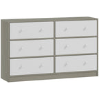 6-Drawer Folding Chest with Double Handles, Made of Wood, Steel and Fabric, 114x30x70 cm, White and Grey