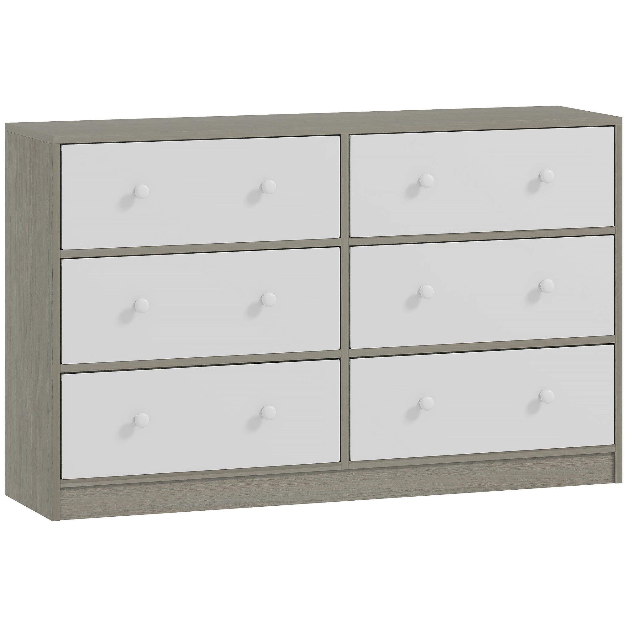 6-Drawer Folding Chest with Double Handles, Made of Wood, Steel and Fabric, 114x30x70 cm, White and Grey