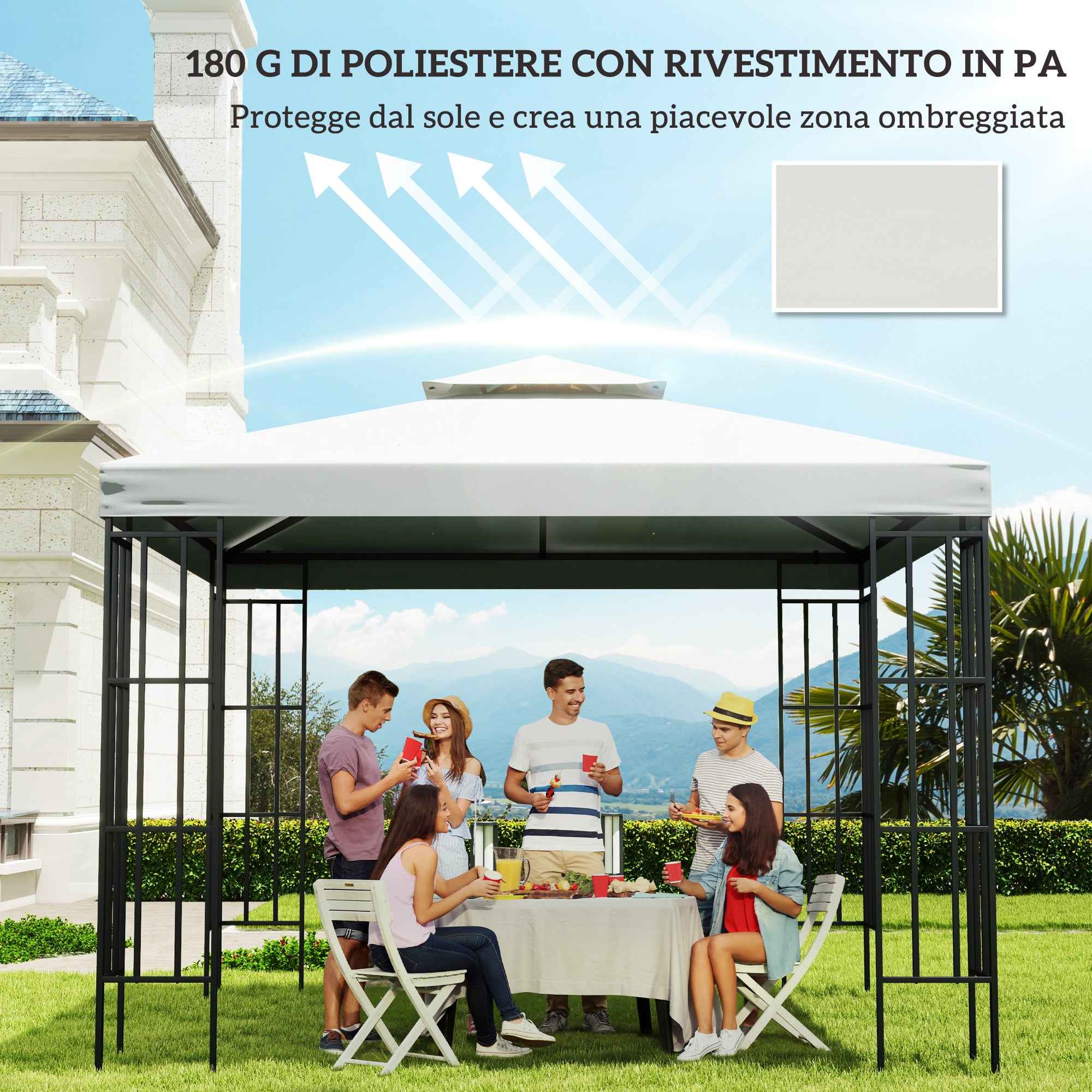 Outsunny Garden Gazebo Cover Replacement Roof Anti-UV Waterproof Polyester 3x3m Cream