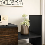 TV Cabinet with Wall Shelf, Open Shelves and Wooden Cabinet, Black and Brown
