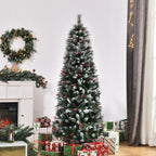 Snowy Christmas Tree with Red Berries, Removable and Foldable Base, 539 Branches, Φ70x180cm, Green