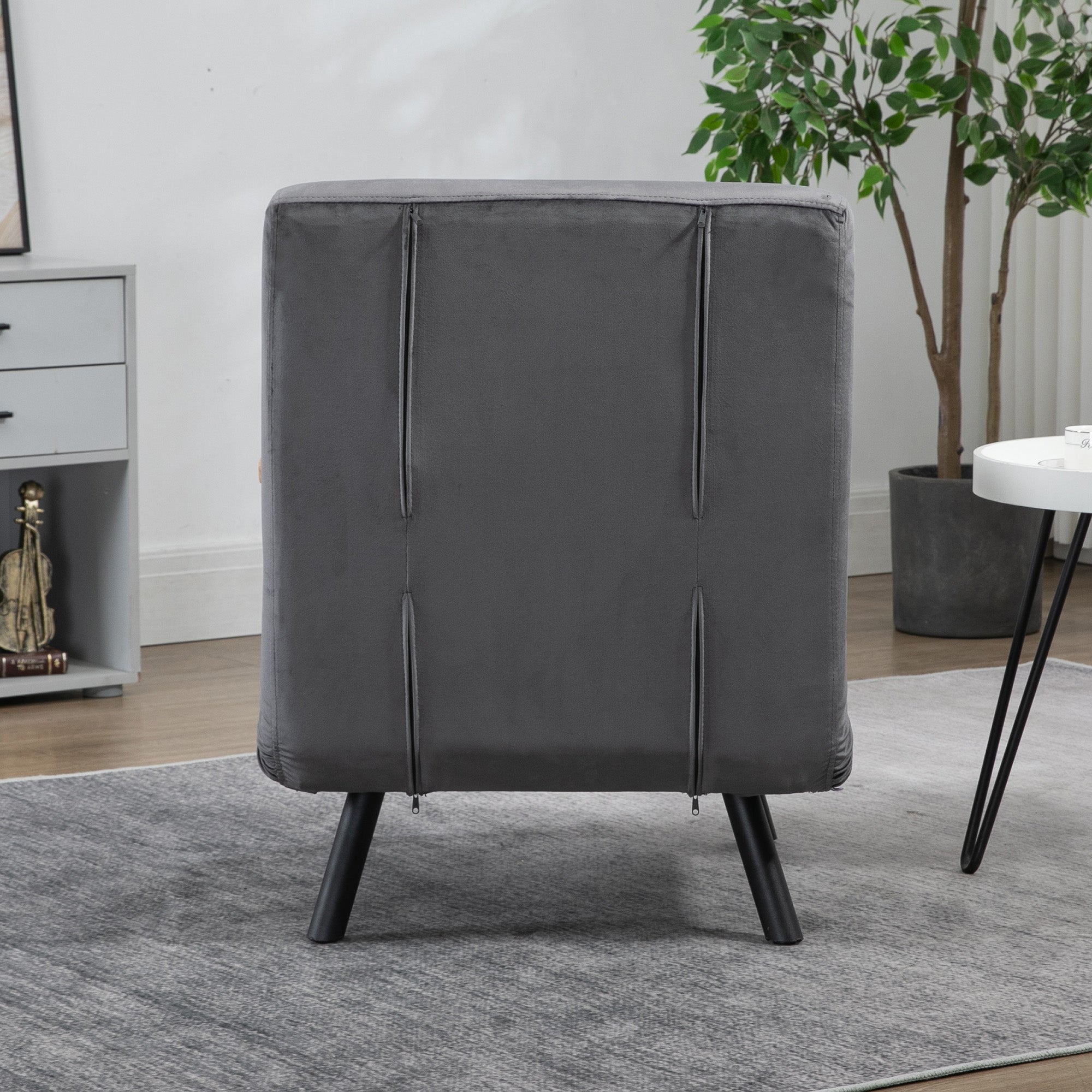 Velvet Dark Grey, 3 in 1 Sofa Bed with 5-Position Reclining Backrest and Cushion, 63x73x81 cm, Dark Grey