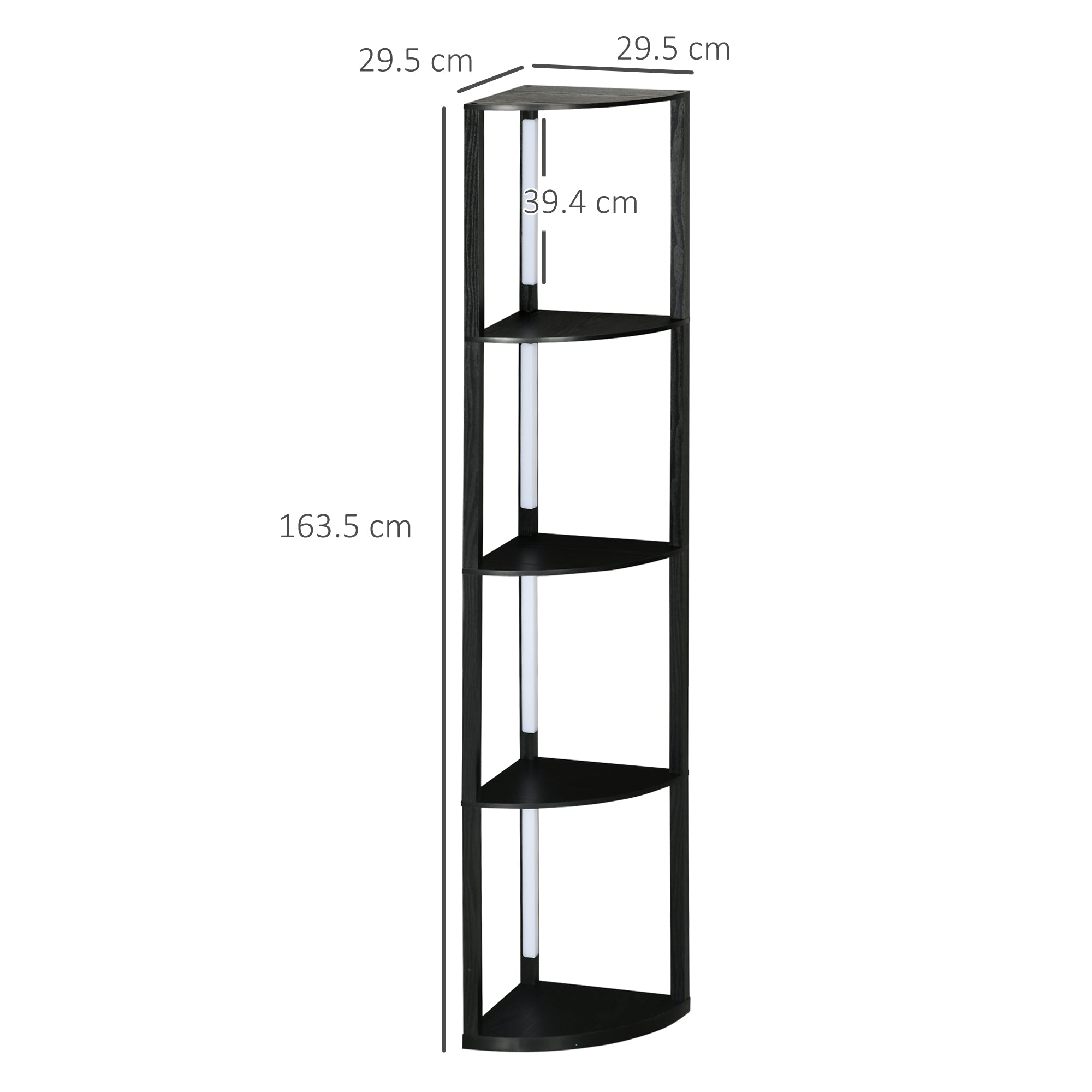 MDF Column Floor Lamp with 4 Shelves and 3000K LED Lighting, 41x29.5x163.5 cm, Black