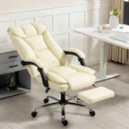 HOMCOM 155° Reclining Office Chair with Footrest, Double Padding and Faux Leather Upholstery, Beige
