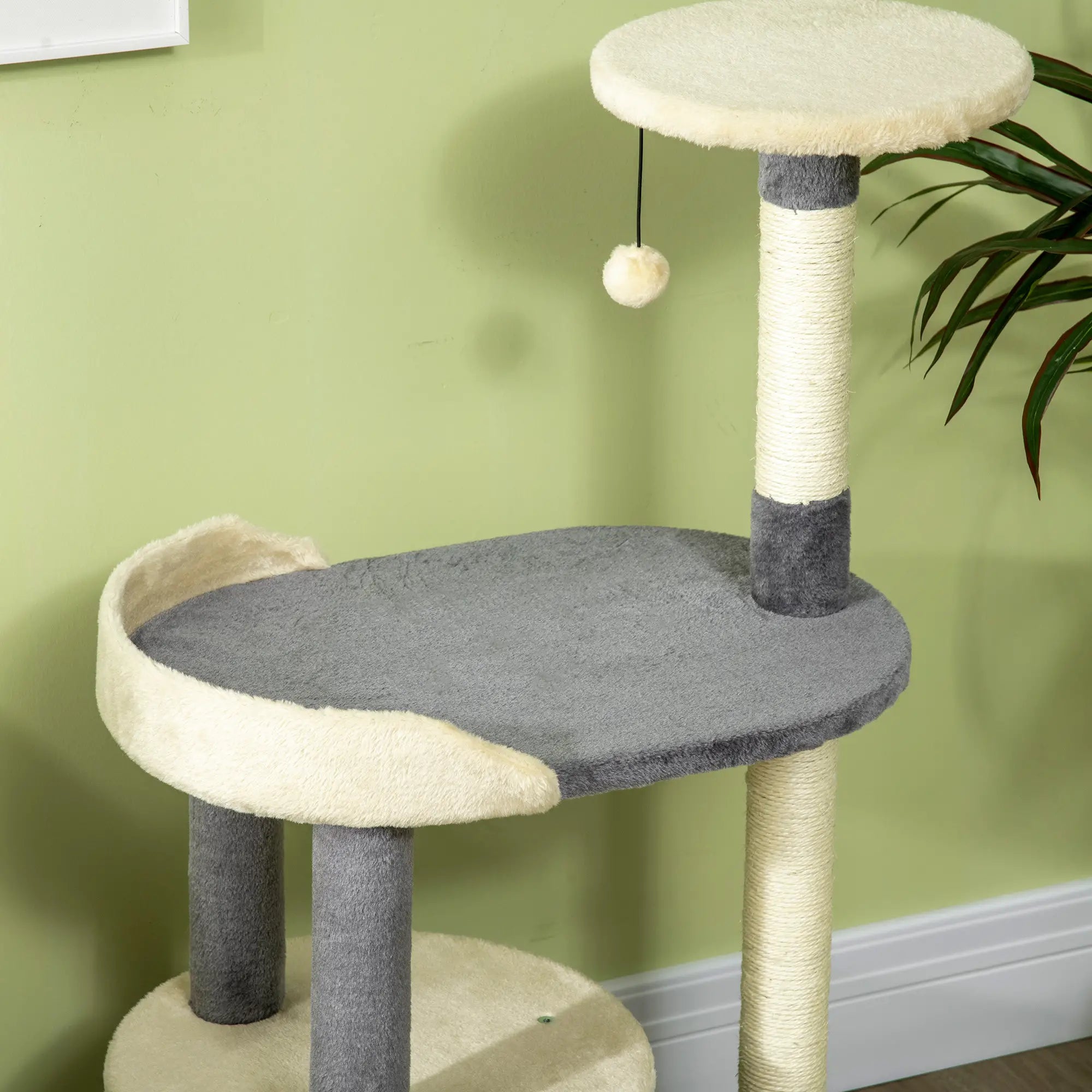3-Tier Cat Tree with Sisal Posts and Height 105cm, Grey - Borge' Group Limited