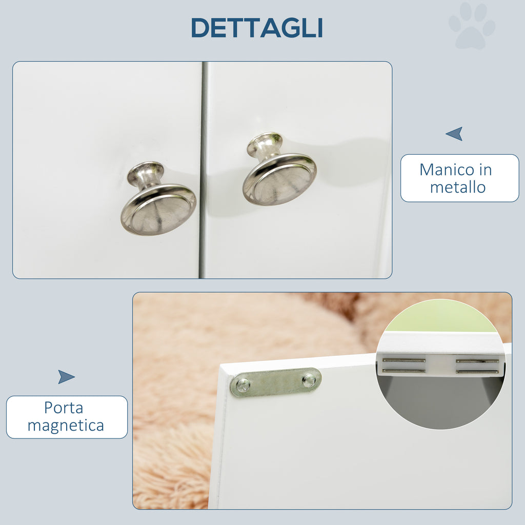 Raised Dog Bowls with 44L Cabinet and 2 Steel Bowls, 60x30x35.5cm, White - Borgè
