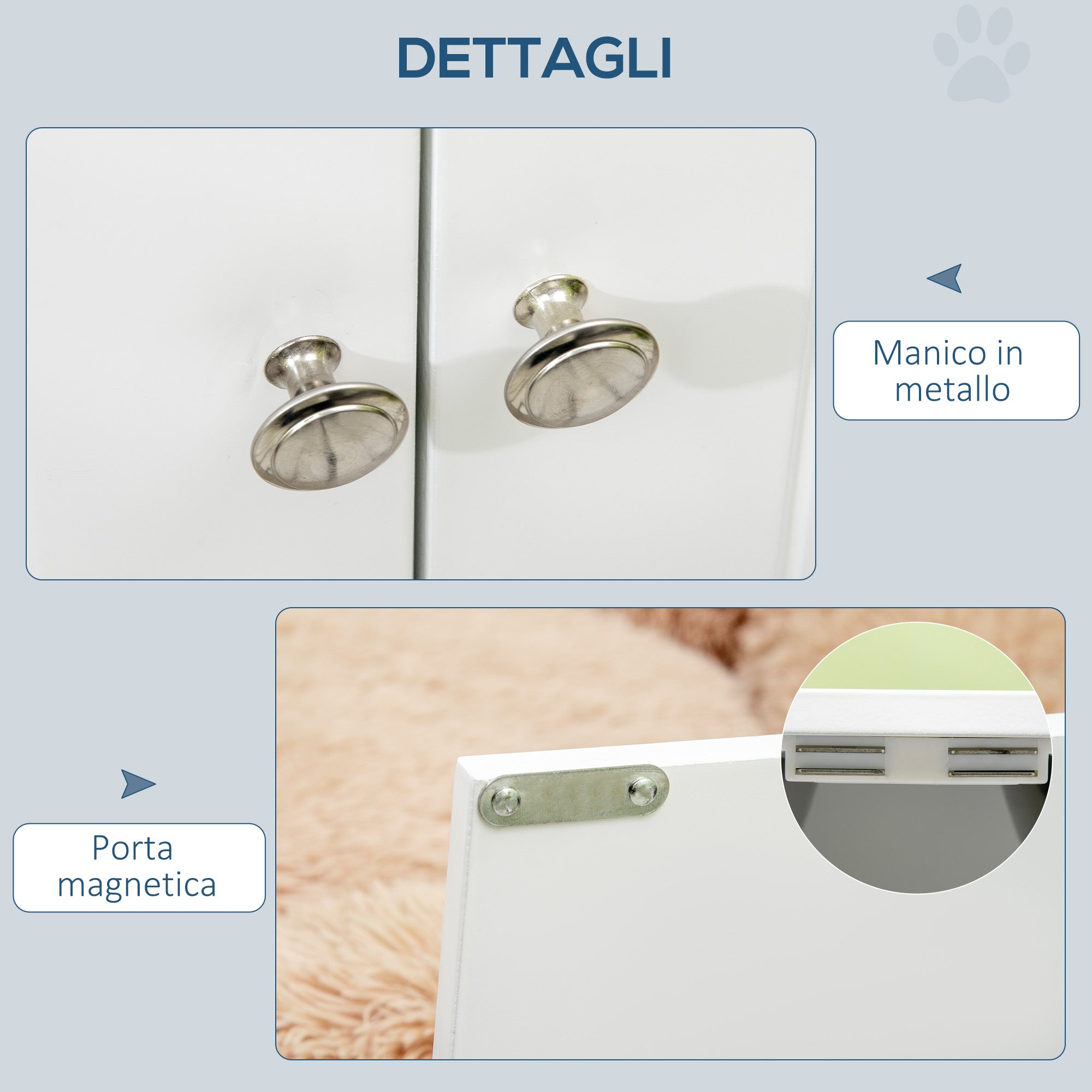 Raised Dog Bowls with 44L Cabinet and 2 Steel Bowls, 60x30x35.5cm, White - Borgè