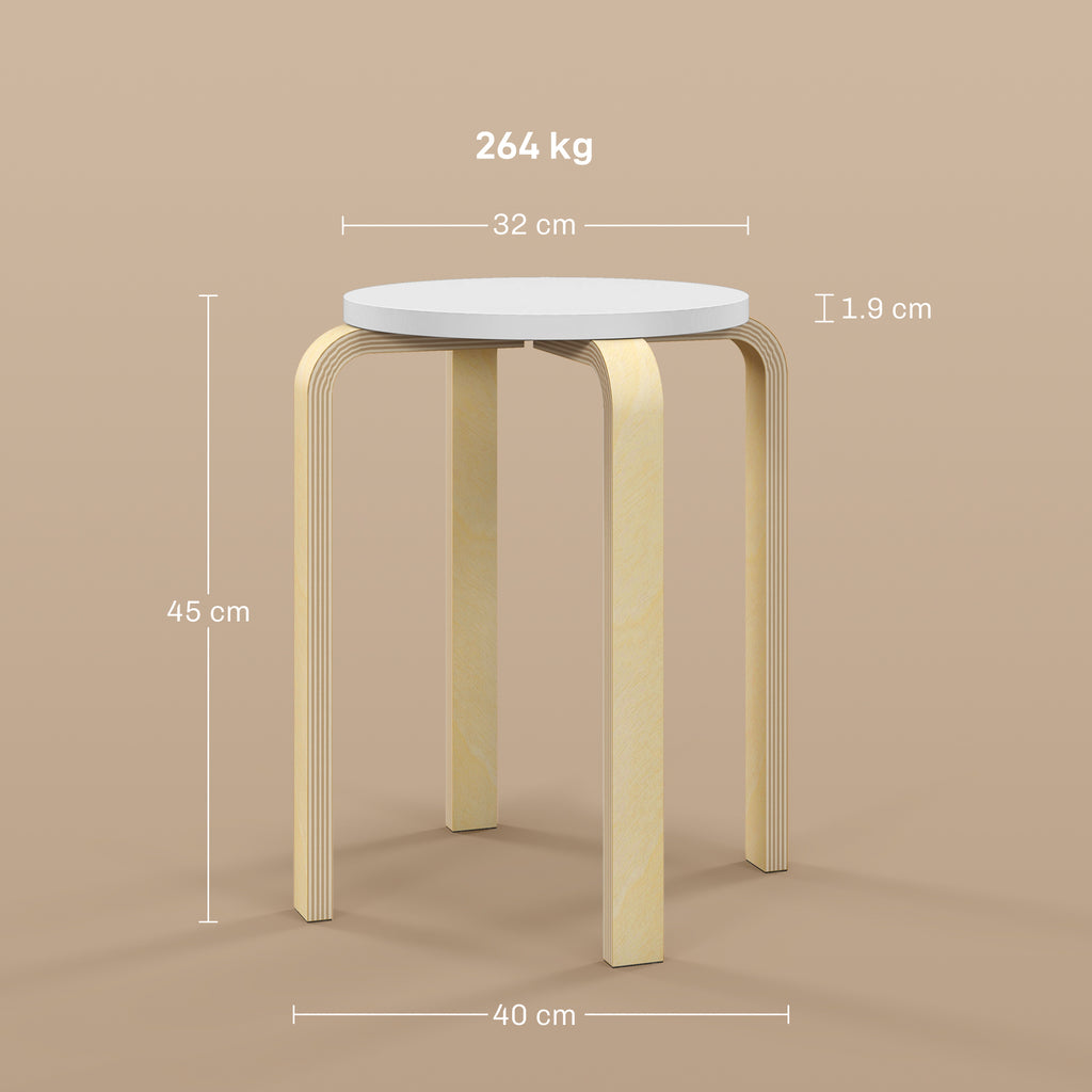 Set of 4 Stackable Round Wooden Stools, White, Ø40x45 cm