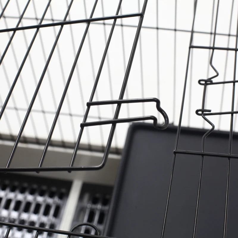 Black Metal Rabbit and Guinea Pig Cage with 2 Doors and Removable Tray 81.2x52.7x70cm - Borge' Group Limited