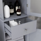 Bathroom Column Cabinet Space Saving with Cabinet, Drawer and MDF Shelves, 40x27x171.5cm, Grey