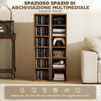 HOMCOM Set of 2 CD Racks with Adjustable Shelves for 204 CDs, Wooden, 21x22.5x88.5 cm, Rustic Brown