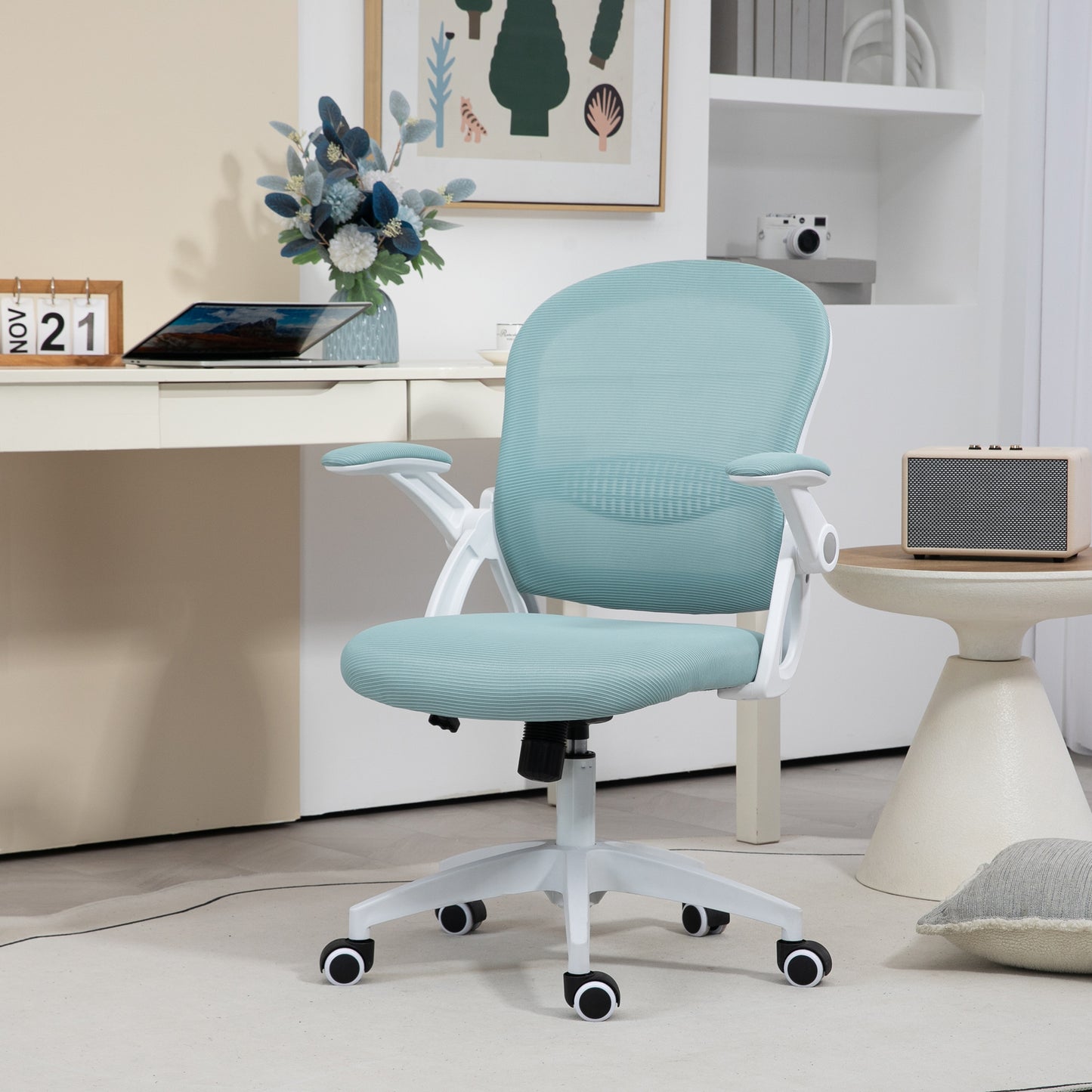 Ergonomic Office Chair with Mesh Backrest and Adjustable Height, 65.5x61.5x88-97.5cm, Light Blue - Borgè