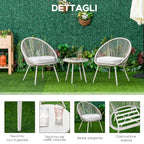 Boho Style Synthetic Rattan Garden Set with Coffee Table and 2 Chairs, Cream White - Borge' Group Limited