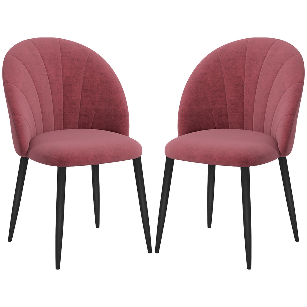 Set of 2 Nordic stye Velvet Dining Chairs with Metal Legs, Red