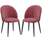 Set of 2 Nordic stye Velvet Dining Chairs with Metal Legs, Red