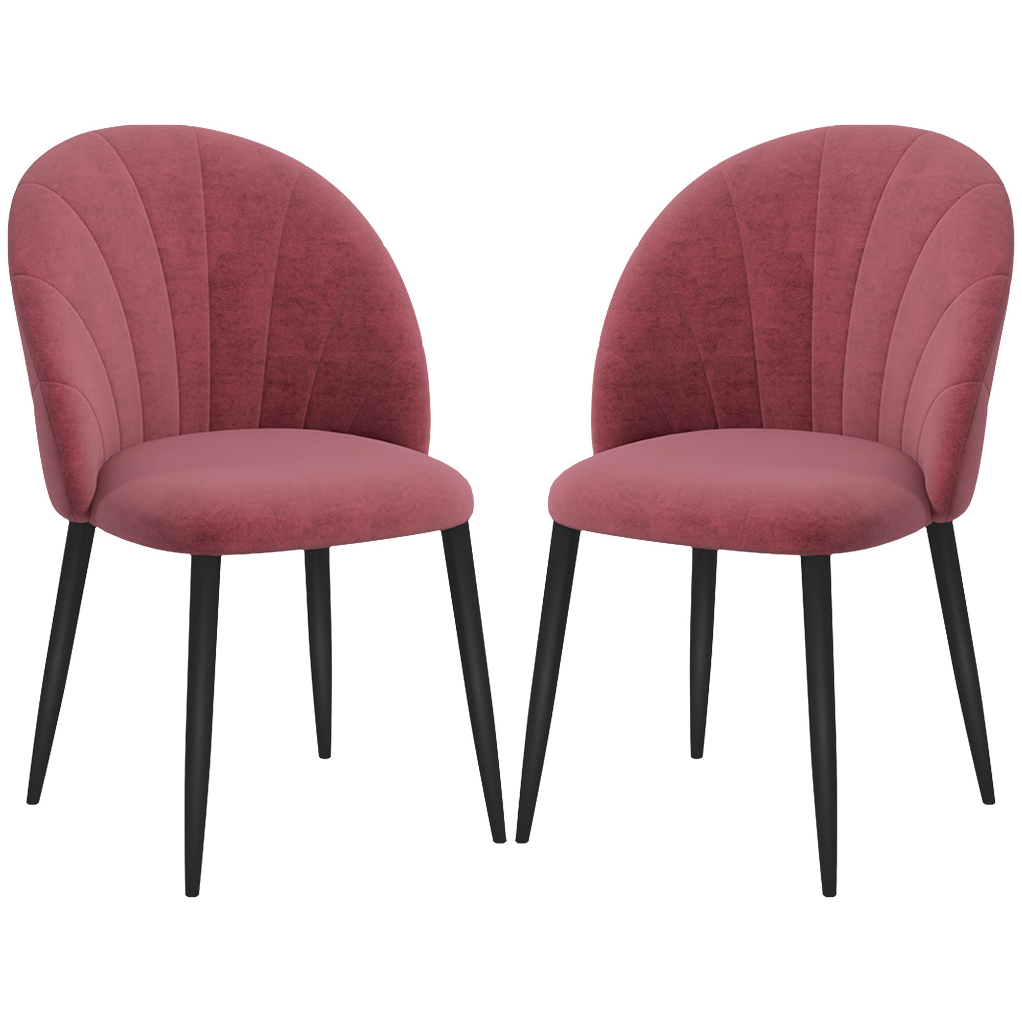 Set of 2 Nordic stye Velvet Dining Chairs with Metal Legs, Red
