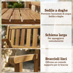 Outsunny 2-Seater Garden Bench in Slatted Fir Wood, 150x57x93 cm, Teak Color