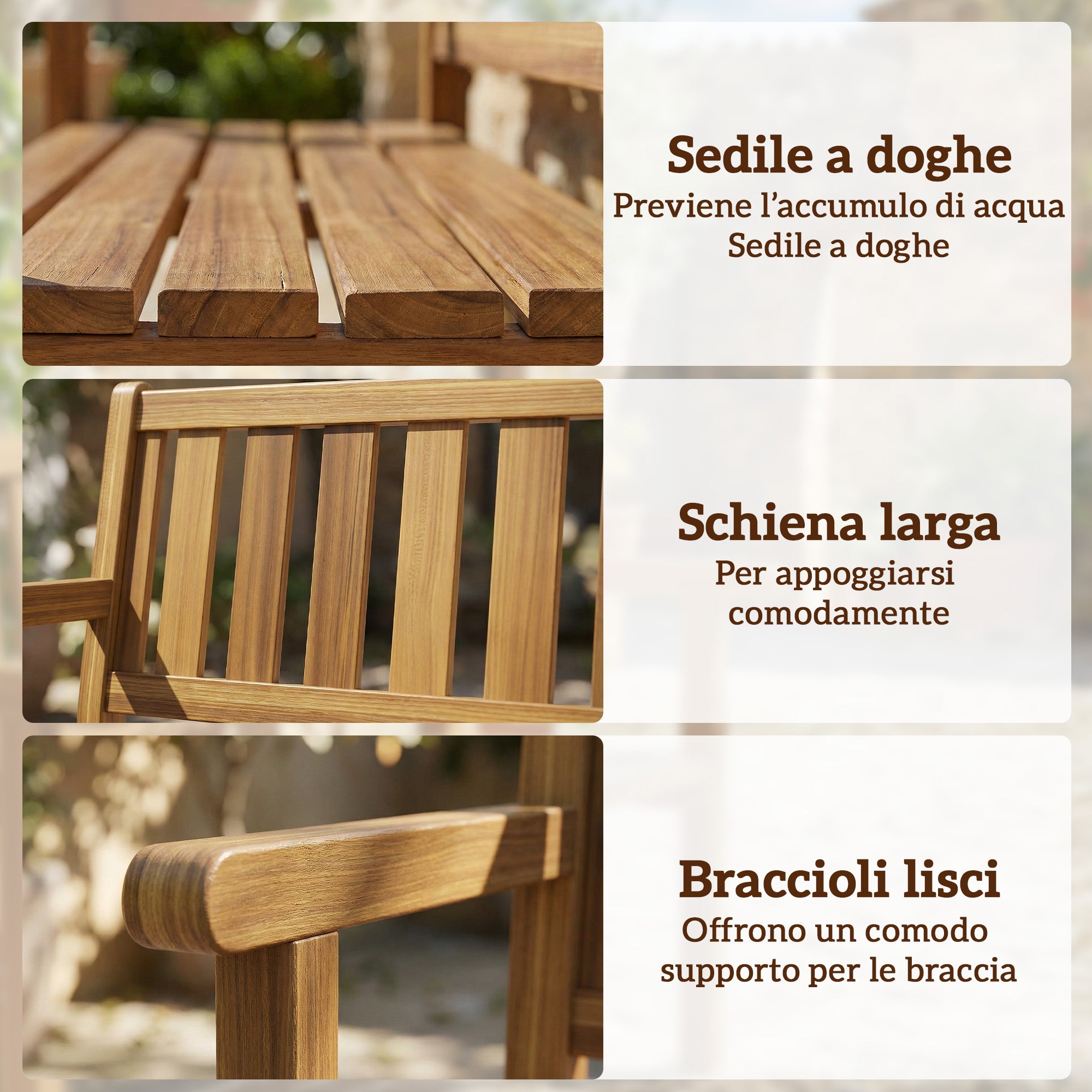 Outsunny 2-Seater Garden Bench in Slatted Fir Wood, 150x57x93 cm, Teak Color