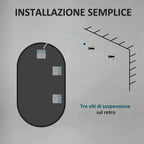 Oval Wall Mounted Bathroom Mirror with Aluminum Frame, Vertical or Horizontal, 60x90cm, Black