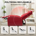 Reclining Relax Chair with Footrest in Linen Effect Fabric, 69x85x100 cm, Red