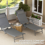 Set of 2 Folding Garden Deckchairs with 4-Level Adjustable Backrest and Cushion, Gray